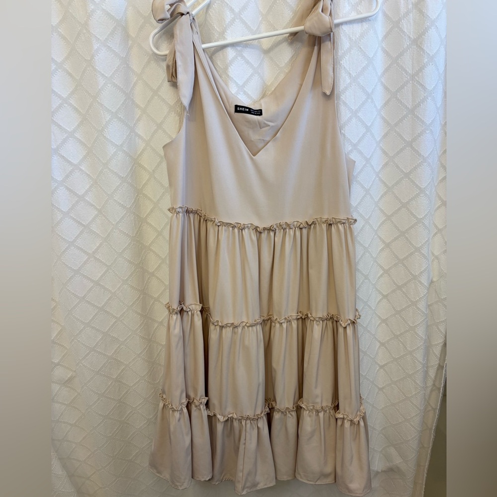 SHEIN Cream Tiered Mini Dress
